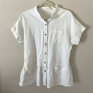 Roolee White Peplum Button Down Top